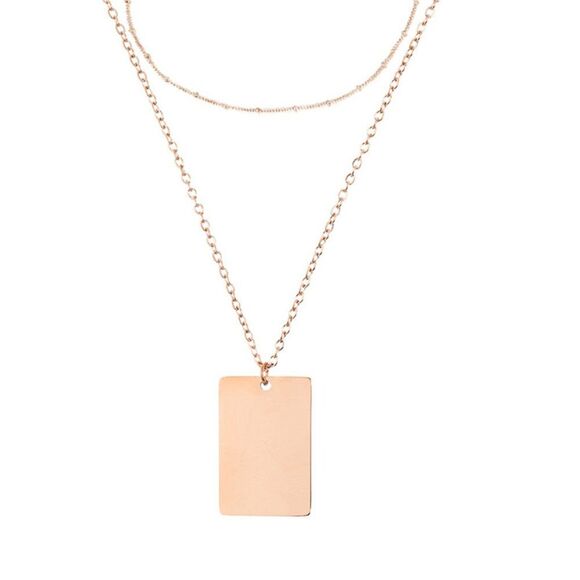Delicate Layered Necklace Set, Gold Square Pendant Layering Necklace, 14KGold Pl - Picture 5 of 6